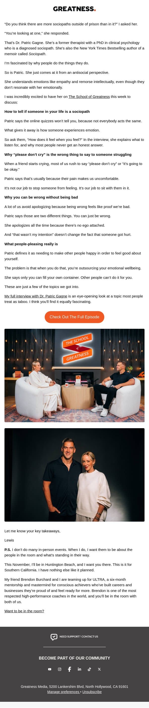 š¶ I Interviewed A Diagnosed Sociopath email from Lewis Howes screenshot