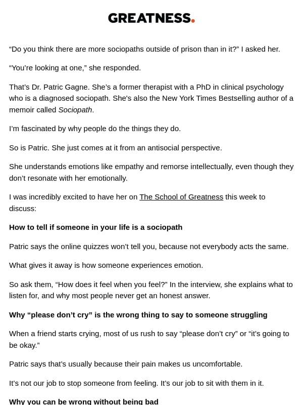 😶 I Interviewed A Diagnosed Sociopath email from Lewis Howes