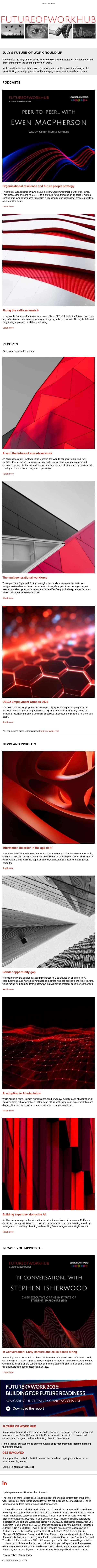 How can organisations build expertise as AI reshapes entry-level work? email from Lewis Silkin screenshot