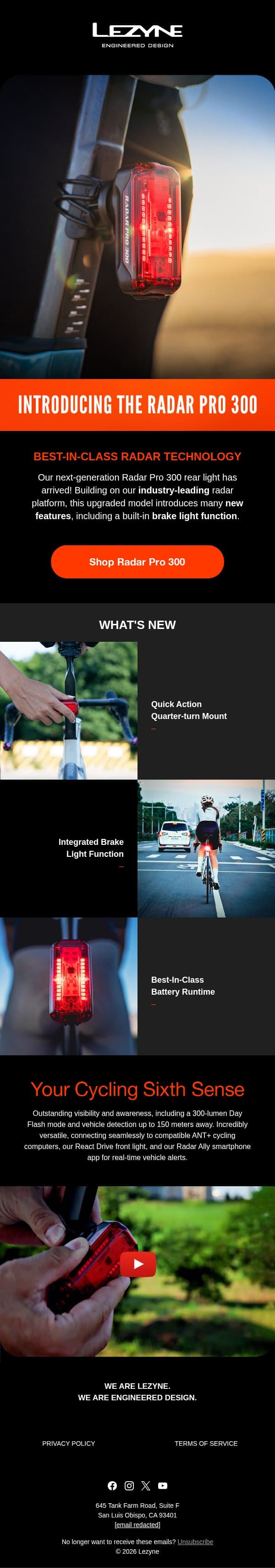 Introducing the next generation Radar Pro 300 | Your Cycling Sixth Sense: Evolved email from Lezyne screenshot