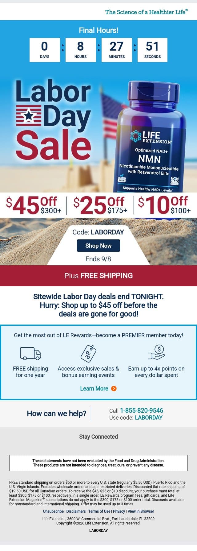 π Labor Day Sale FINAL Call! email from Life Extension screenshot