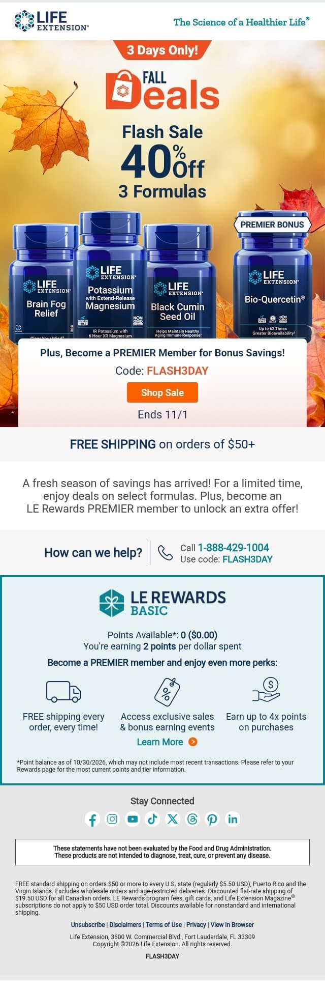 🍂 40% Off! Fall Flash Sale email from Life Extension screenshot