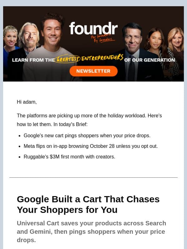 Google's new cart chases your shoppers for you email from Life.Church Open Network
