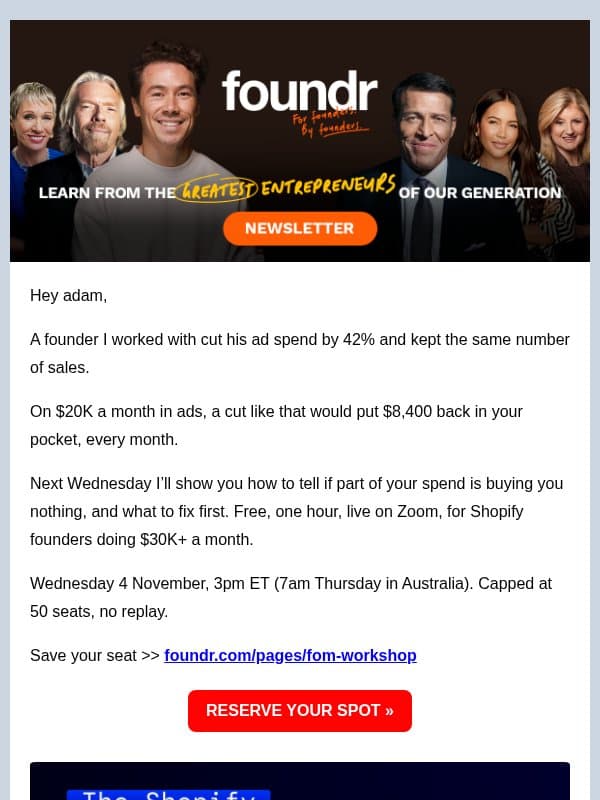 how to cut ad spend 42% without losing sales email from Life.Church Open Network