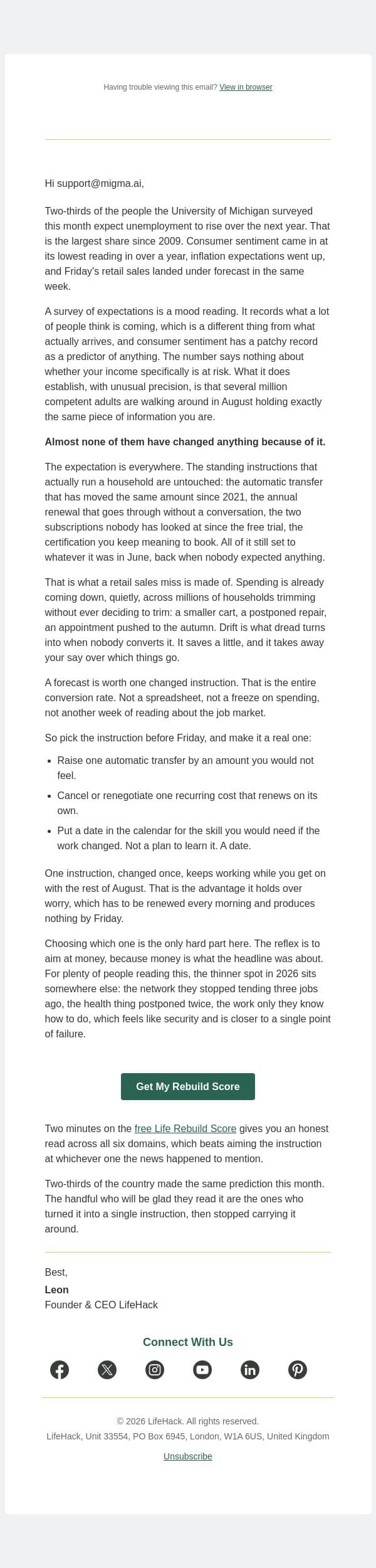 what a forecast is actually worth email from Lifehack screenshot
