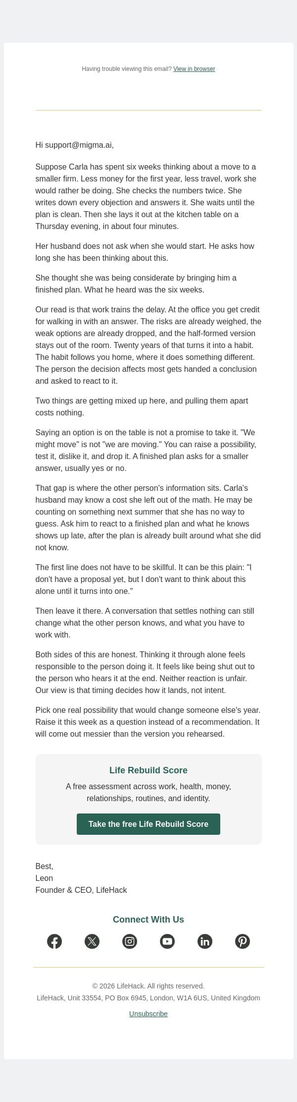 say it before it's a plan email from Lifehack screenshot