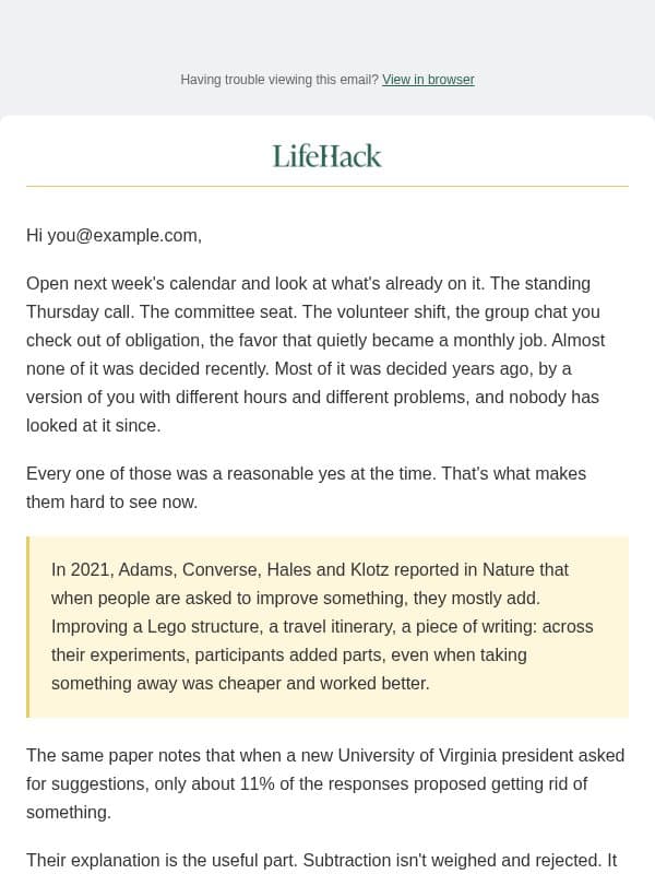 what are you going to stop? email from Lifehack
