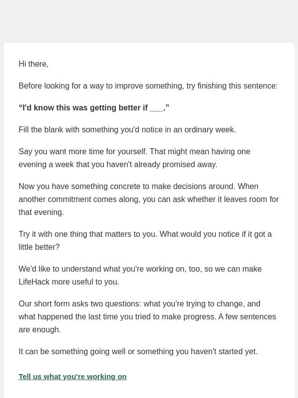 What are you trying to change lately? email from Lifehack