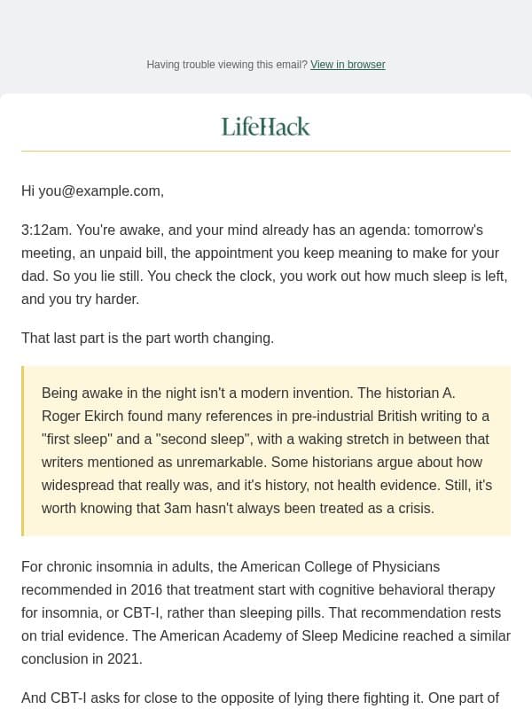 awake at 3am again email from Lifehack