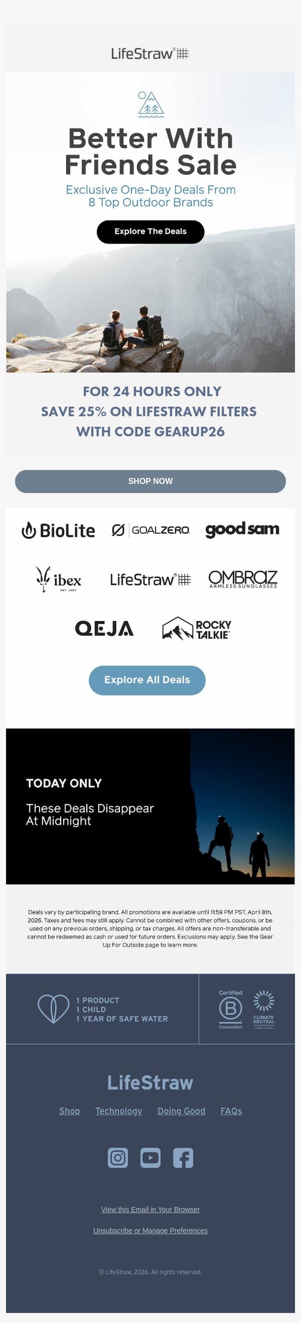 24-Hour Flash Sale! Don't Wait! email from LifeStraw screenshot