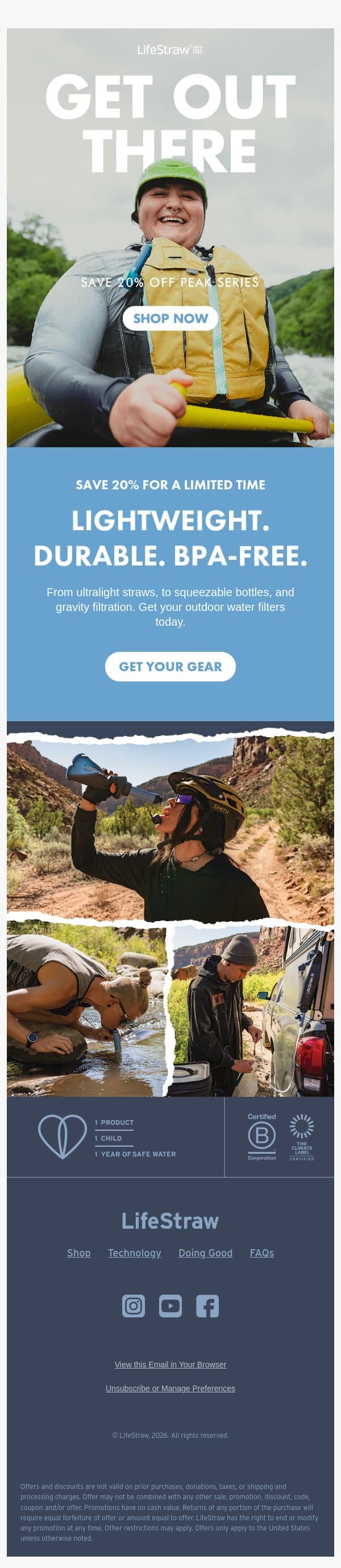 20% off the filter that goes where you go email from LifeStraw screenshot