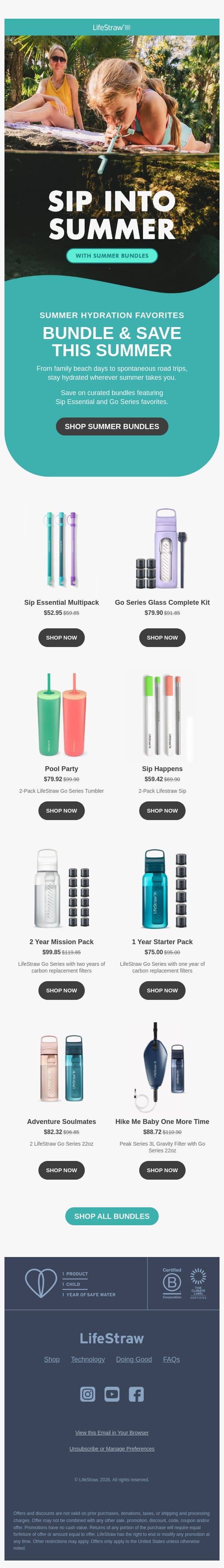 Sip into summer email from LifeStraw screenshot