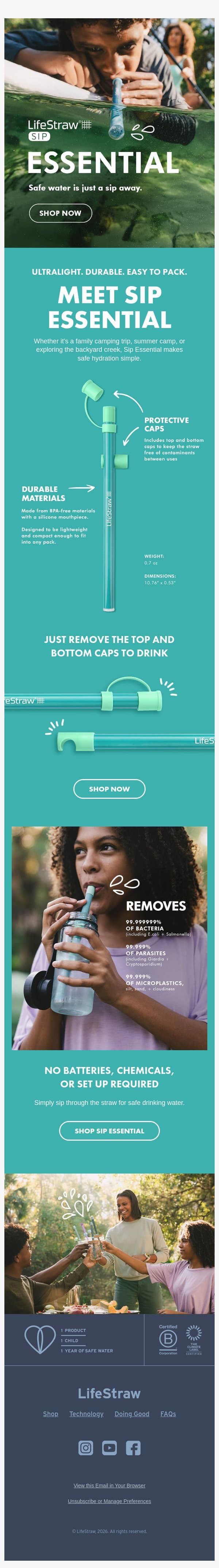 New drop: the lightest filter straw we've ever made email from LifeStraw screenshot