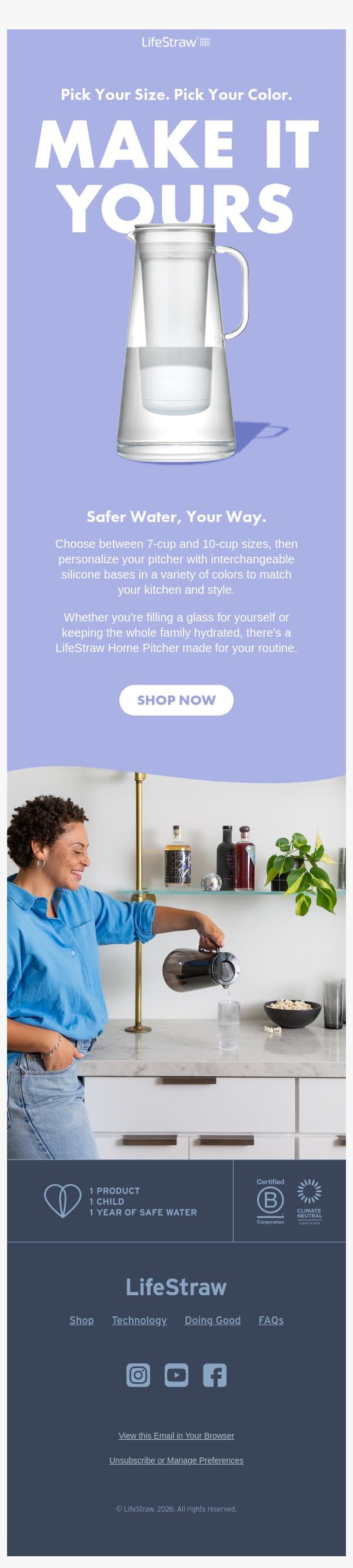 Pick your perfect Home Filter email from LifeStraw screenshot