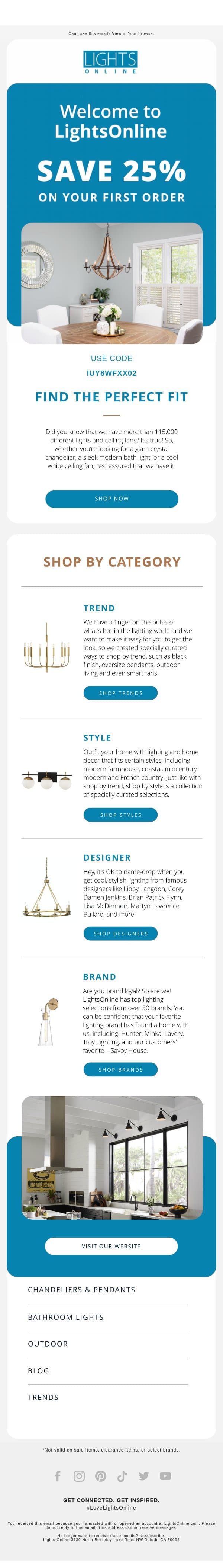 Welcome to LightsOnline. We're so glad you're here. email from Lights Online screenshot