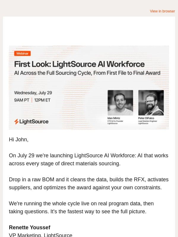 First Look: LightSource Workforce | Register Now email from LightSource