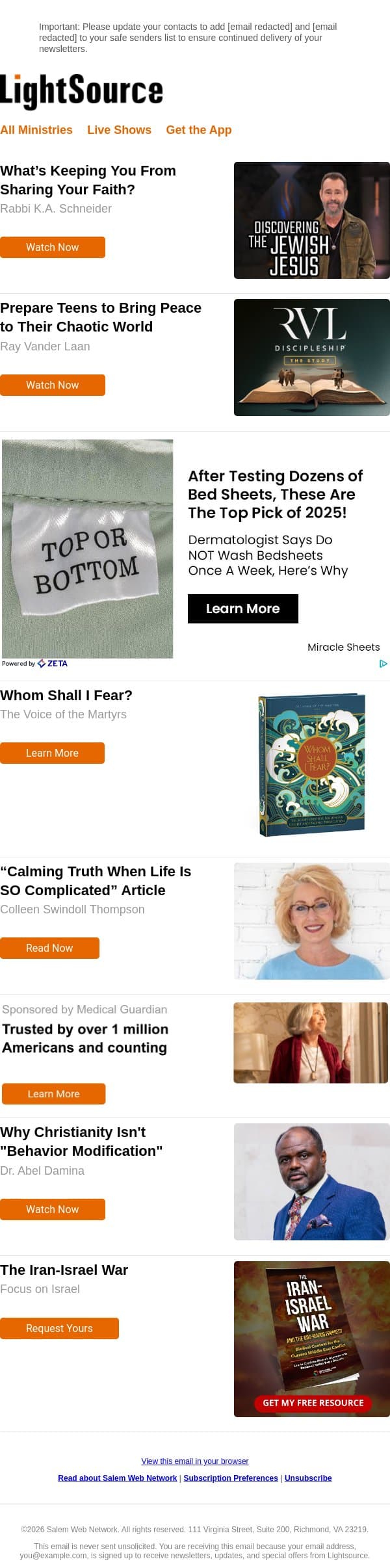 What’s Keeping You From Sharing Your Faith? email from LightSource.com screenshot