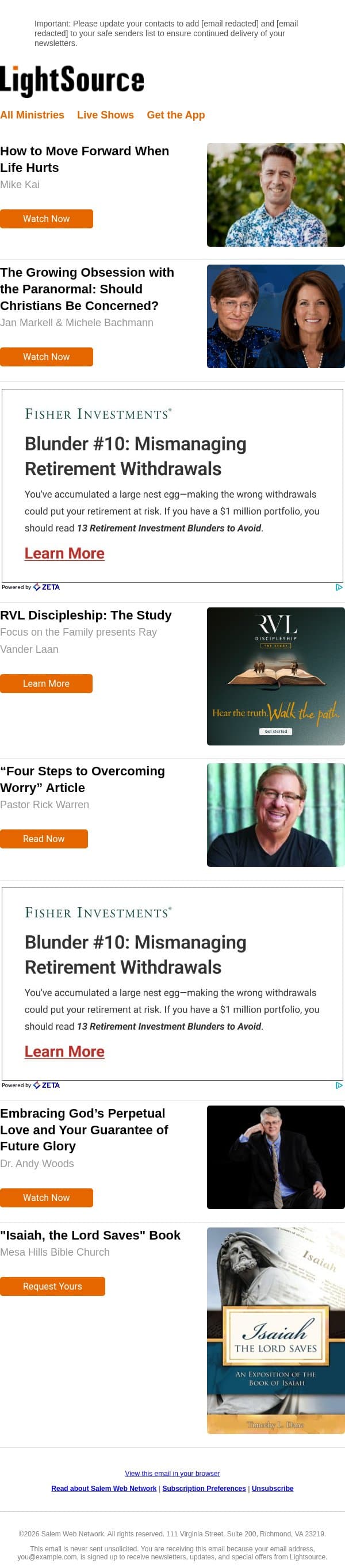 How to Move Forward When Life Hurts email from LightSource.com screenshot