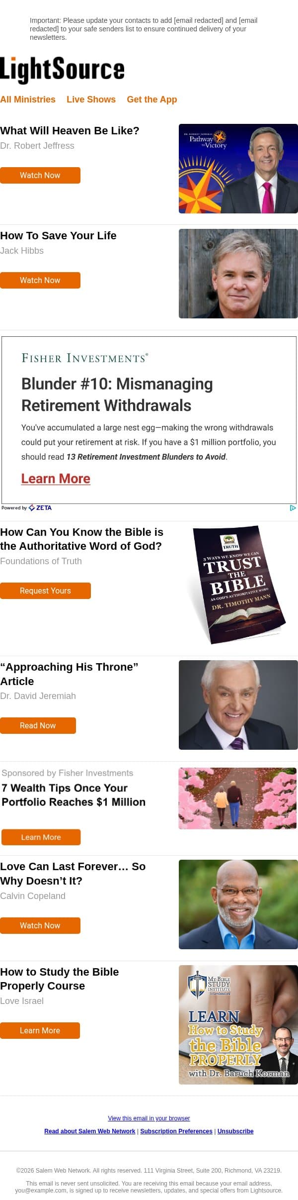 What Will Heaven Be Like? email from LightSource.com screenshot