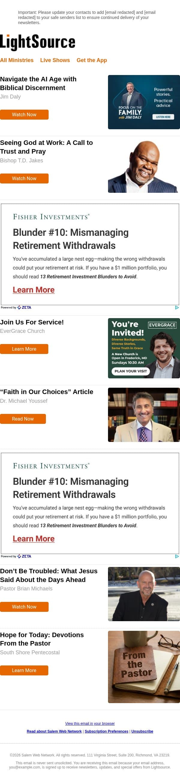 Navigate the AI Age with Biblical Discernment email from LightSource.com screenshot