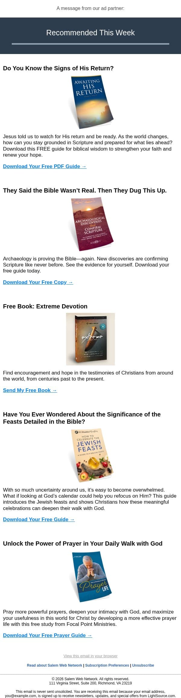 Are You Ready for the Return of Jesus? email from LightSource.com screenshot