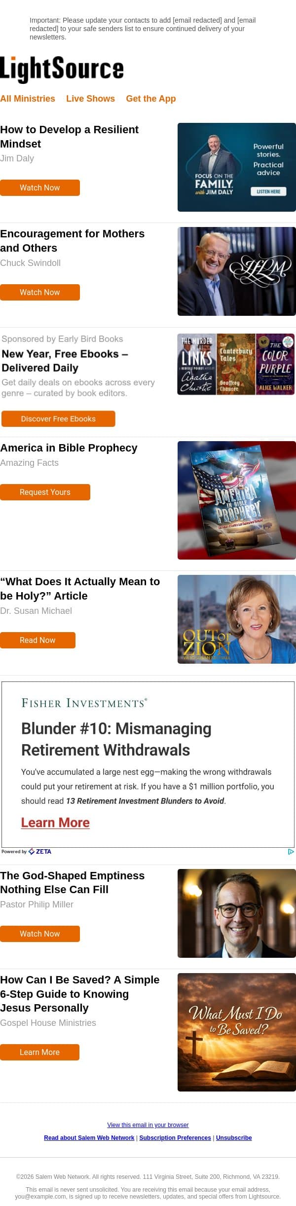 How to Develop a Resilient Mindset email from LightSource.com screenshot