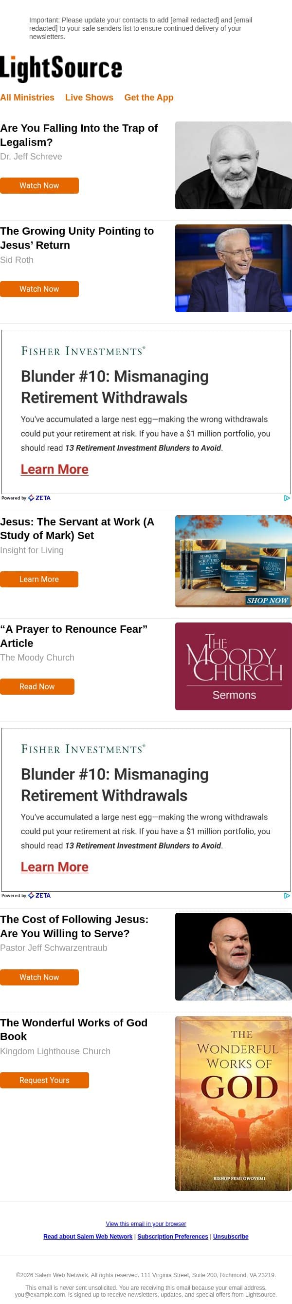 Are You Falling Into the Trap of Legalism? email from LightSource.com screenshot