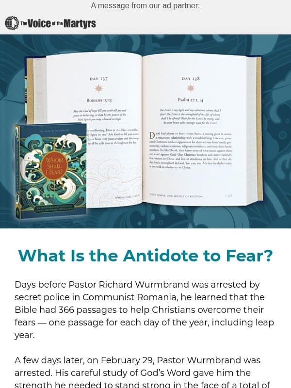 366 Reasons Not to Fear — A Daily Devotional email from LightSource.com
