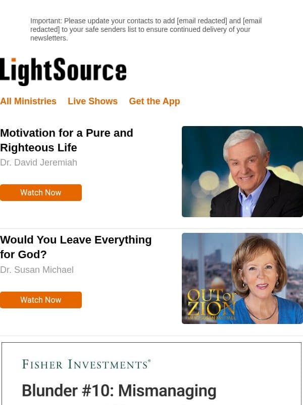 Motivation for a Pure and Righteous Life email from LightSource.com