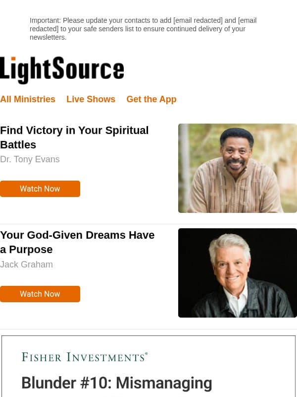 Find Victory in Your Spiritual Battles email from LightSource.com