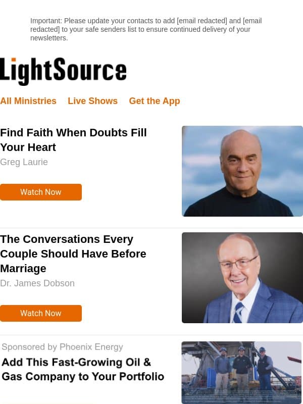 Find Faith When Doubts Fill Your Heart email from LightSource.com