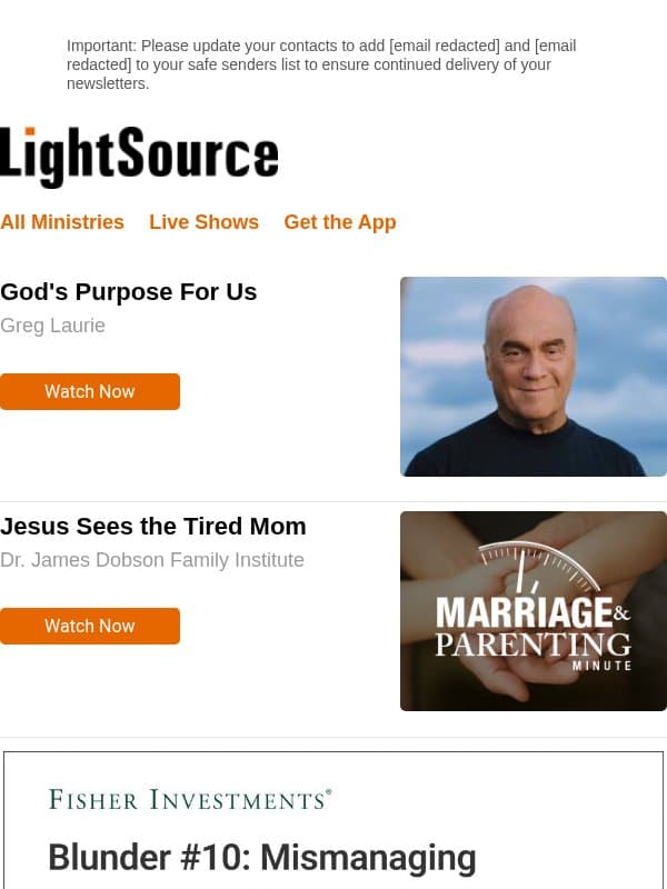 God's Purpose For Us email from LightSource.com