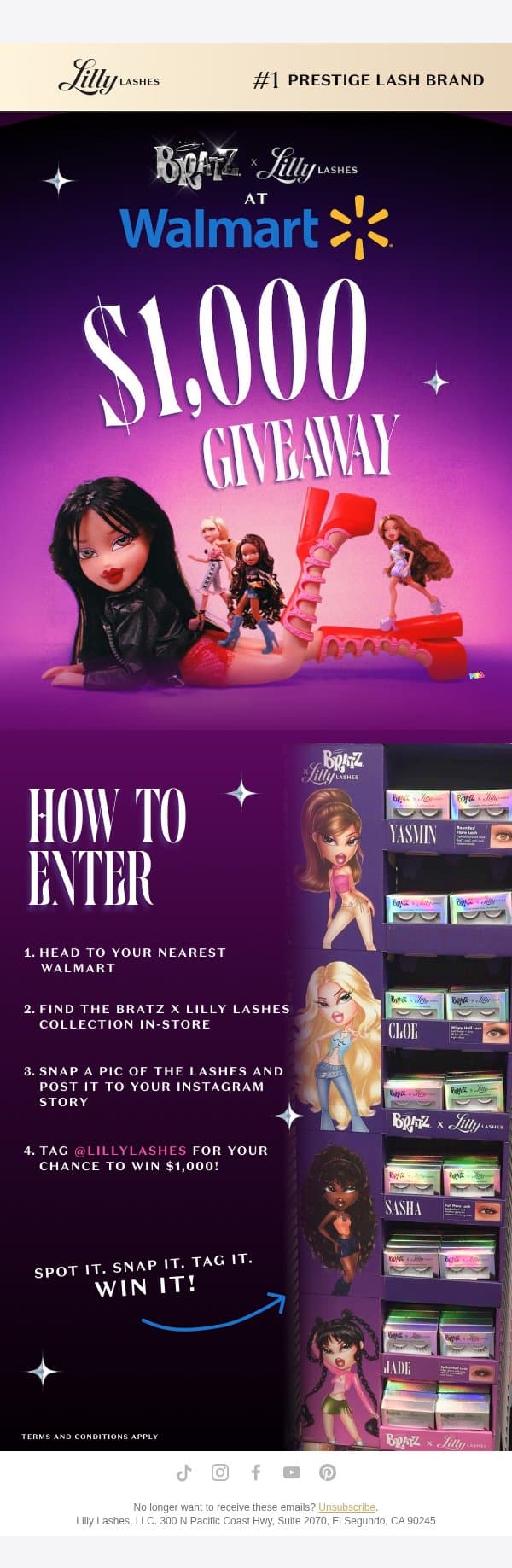 Passion for fashion = $1,000? Yes, please. email from Lilly Lashes screenshot