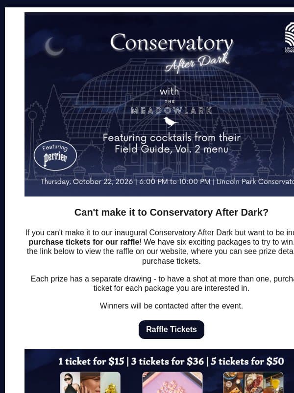 Don't Miss Out: Raffle Tickets Available Now! email from Lincoln Park Conservancy