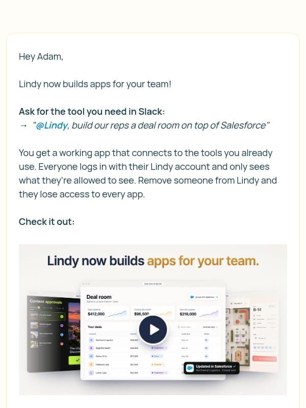 Lindy now builds apps! email from Lindy