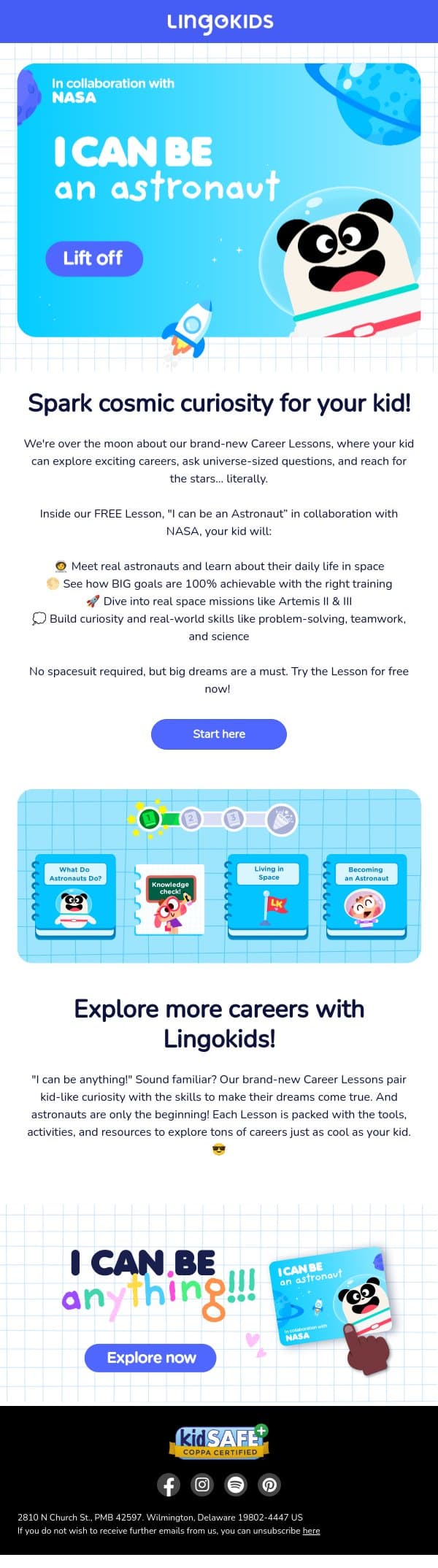 Houston, we have a new Lesson 🧑🚀 email from Lingokids screenshot
