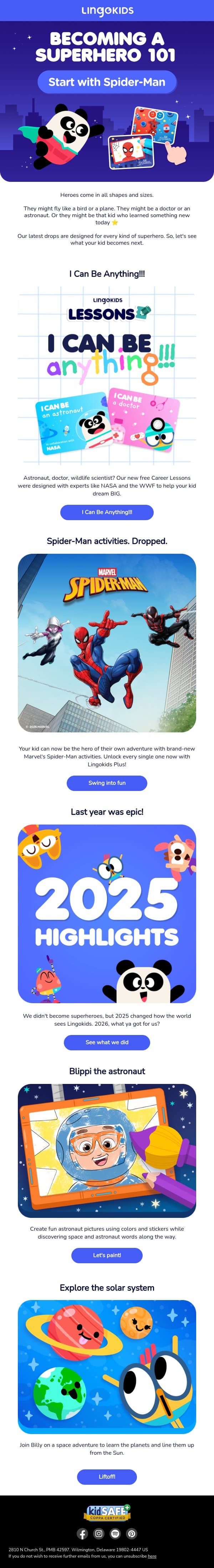How your kid becomes a hero 🦸🏼♀️ email from Lingokids screenshot