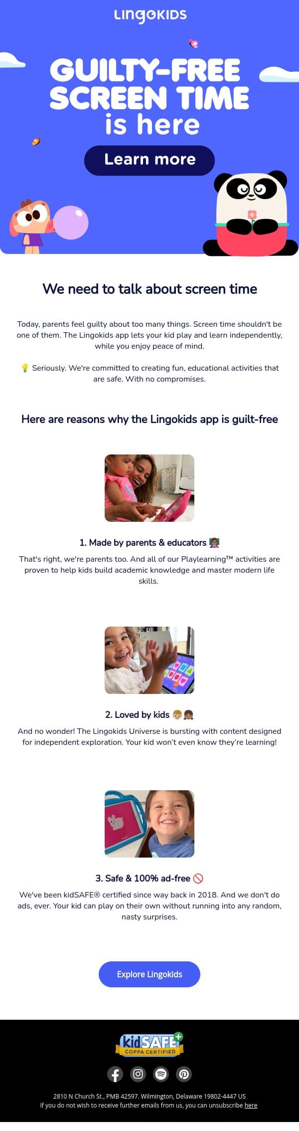 Finally. Guilt-free screen time ๐ email from Lingokids screenshot