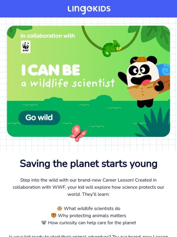 I Can Be a Wildlife Scientist! email from Lingokids