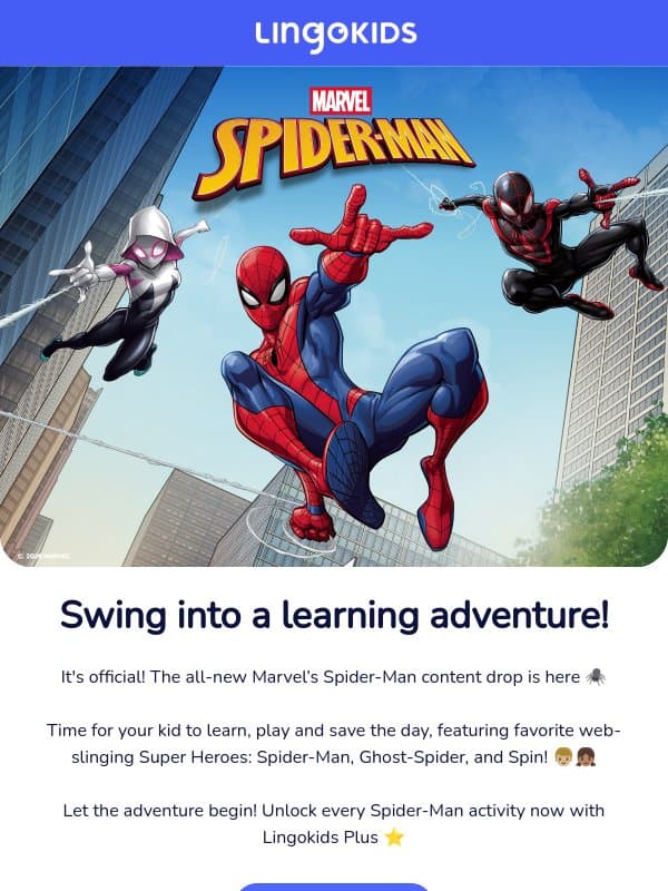 Marvelβs Spider-Man activities just dropped π·οΈ email from Lingokids