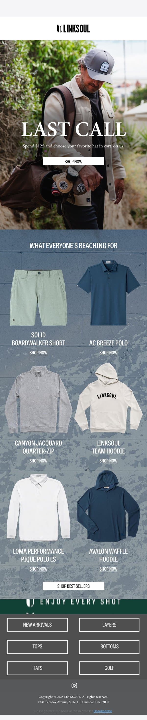 Last call for a free hat email from Linksoul screenshot