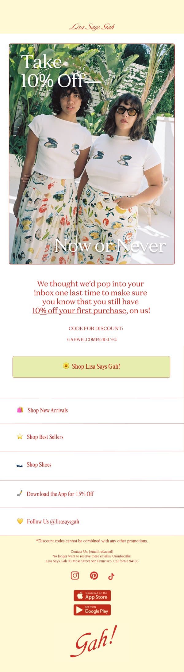 Tick-Tock! Time's running out... email from Lisa Says Gah screenshot