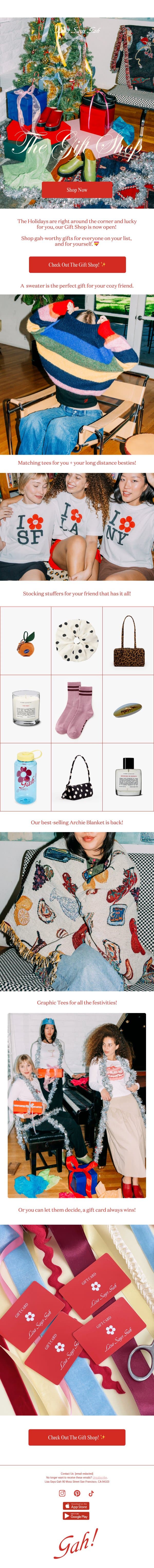 THE GIFT SHOP IS OPEN 💝 email from Lisa Says Gah screenshot