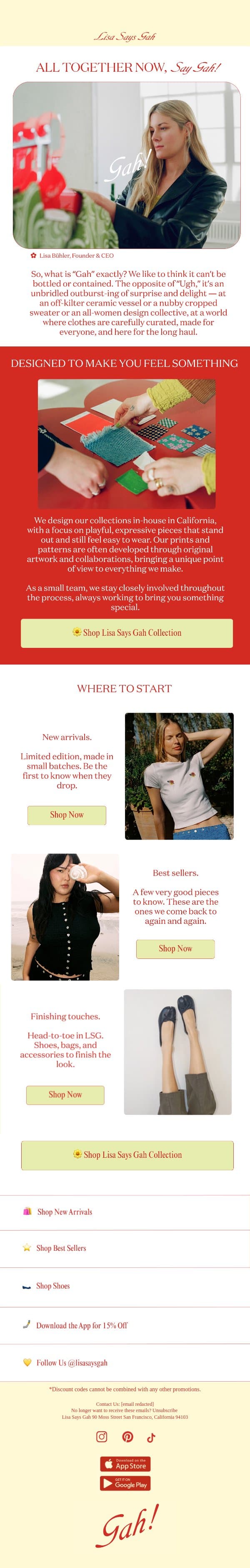 Carefully curated, and here for the long haul. email from Lisa Says Gah screenshot