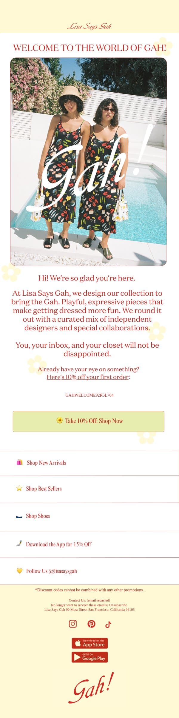 Enter the world of GAH! email from Lisa Says Gah screenshot