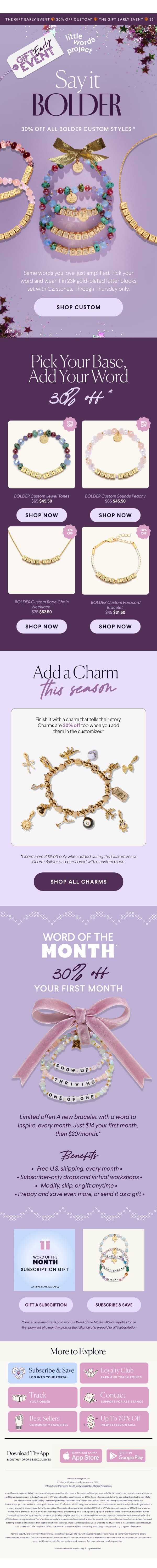 30% OFF BOLDER CUSTOM ✨ email from Little Words Project screenshot