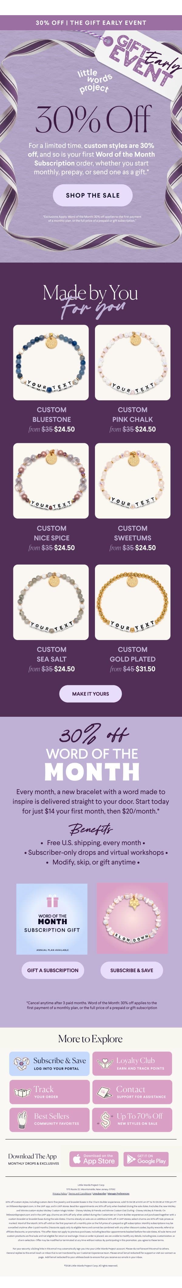 The Gift Early Event: 30% Off Custom 🎁 email from Little Words Project screenshot
