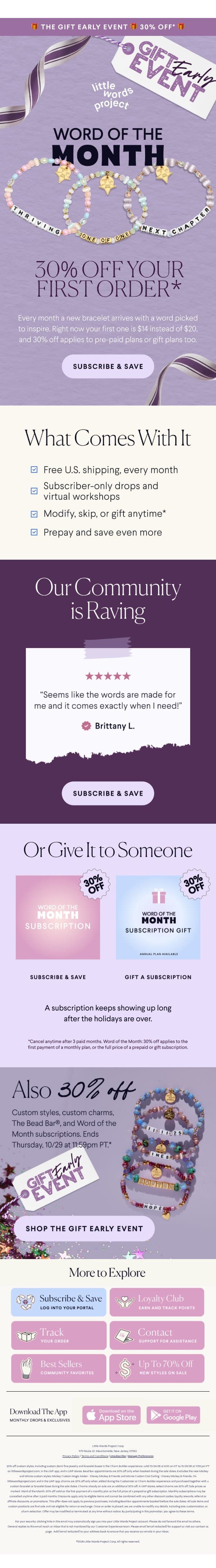 30% off Word of the Month đź’ś email from Little Words Project screenshot