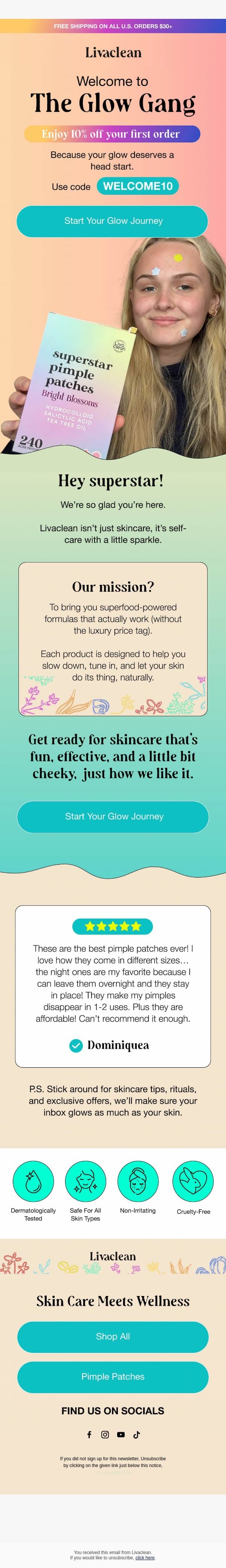 Your clear skin routine starts now email from LivaClean screenshot