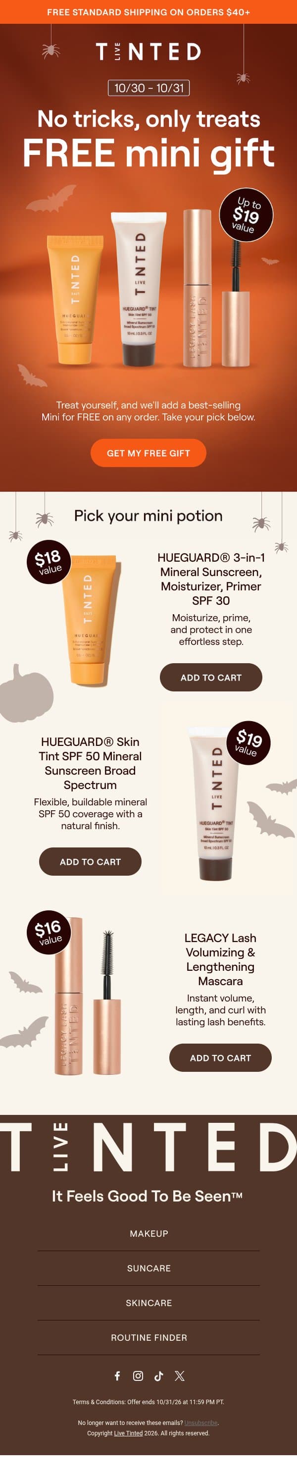 Two days only: Your FREE Halloween gift awaits ๐ email from Live Tinted screenshot